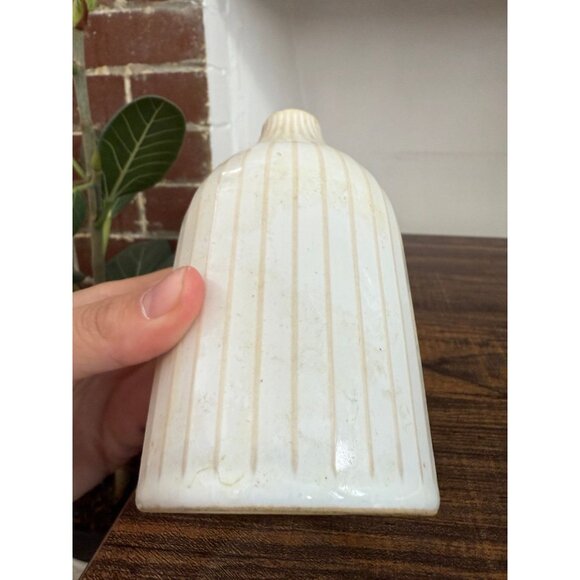 West Elm White Ceramic Vase with Pinstripe Design - Picture 4 of 7